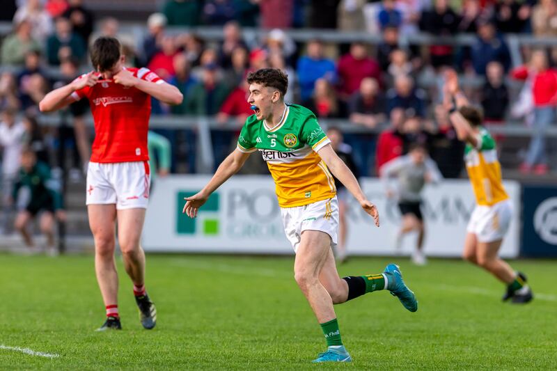 Offaly’s Patrick Duffy celebrates after the final whistle. Photograph: Morgan Treacy/Inpho